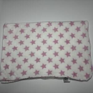 Silver One White Pink Stars Baby Blanket Plush Fleece Stitch Trim